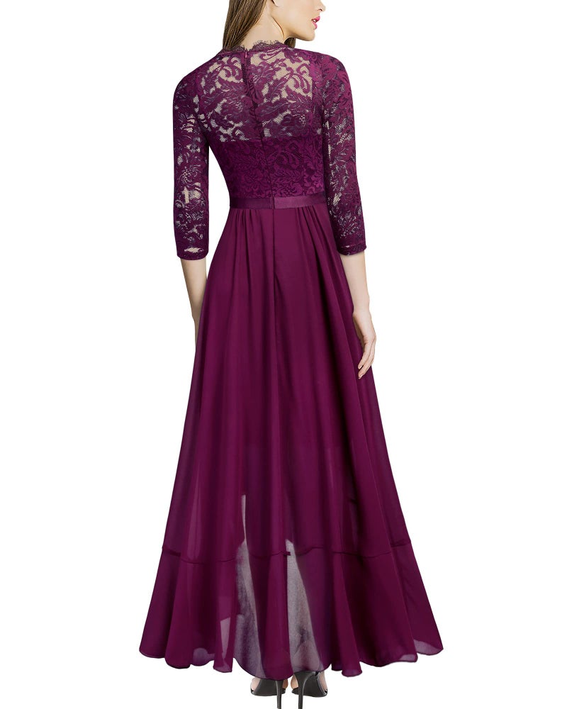 Miusol Women's Elegant Floral Lace Ruffle Bridesmaid Maxi Dress (Small, Magenta) - Image 2